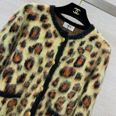 Leopard print crew neck cardigan