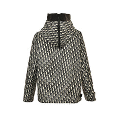 Monochrome jacquard zip-up hooded jacket