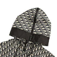 Monochrome jacquard zip-up hooded jacket