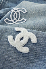 Towel embroidered logo denim trousers