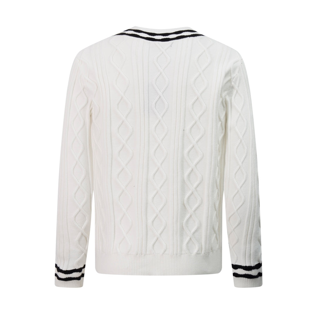 Knitted jacquard textured rhombus crew neck sweater