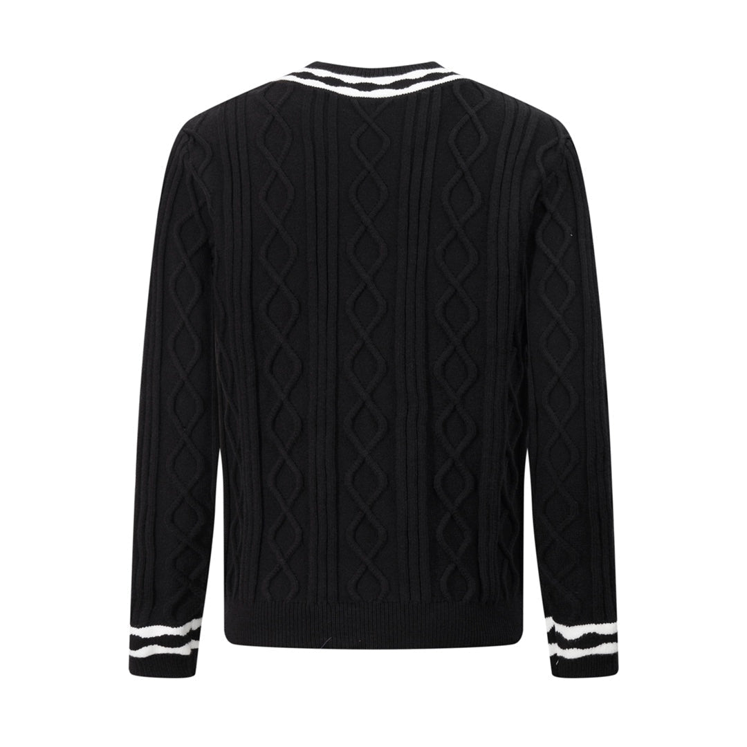 Knitted jacquard textured rhombus crew neck sweater