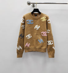 Colorful embroidered double c knitted sweater