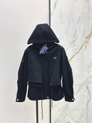 Drawstring waist hooded windbreaker jacket