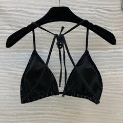 Drawstring halterneck➕Triangle velvet swimsuit