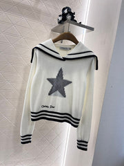 Shawl collar five-pointed star knitted sweater