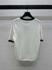 Contrast color crew neck knitted short sleeves