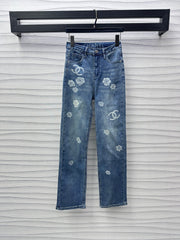 Laser printed denim trousers