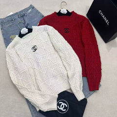 Round neck letter logo jacquard simple casual knitted top