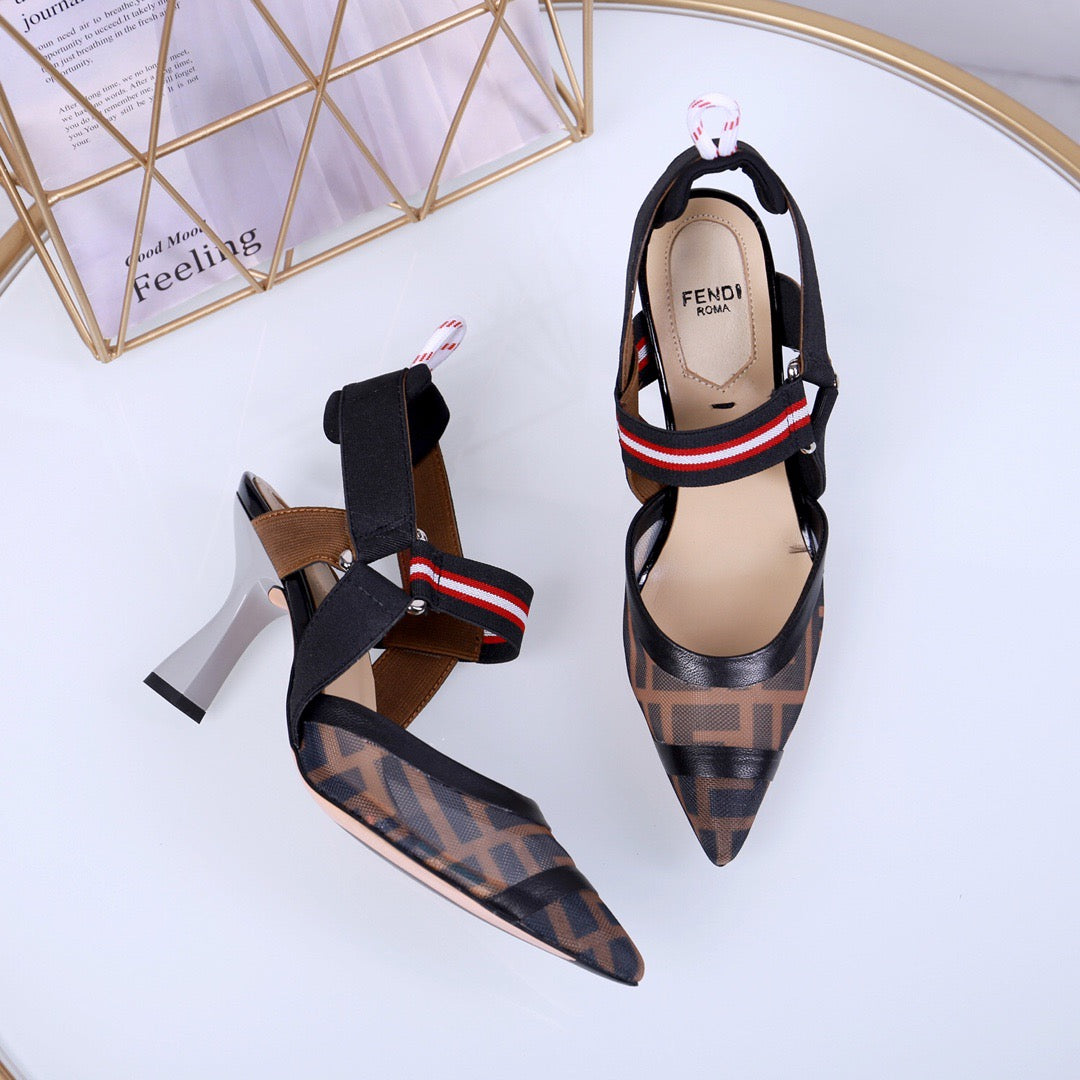 Brand logo word silk film mesh high heel sandals