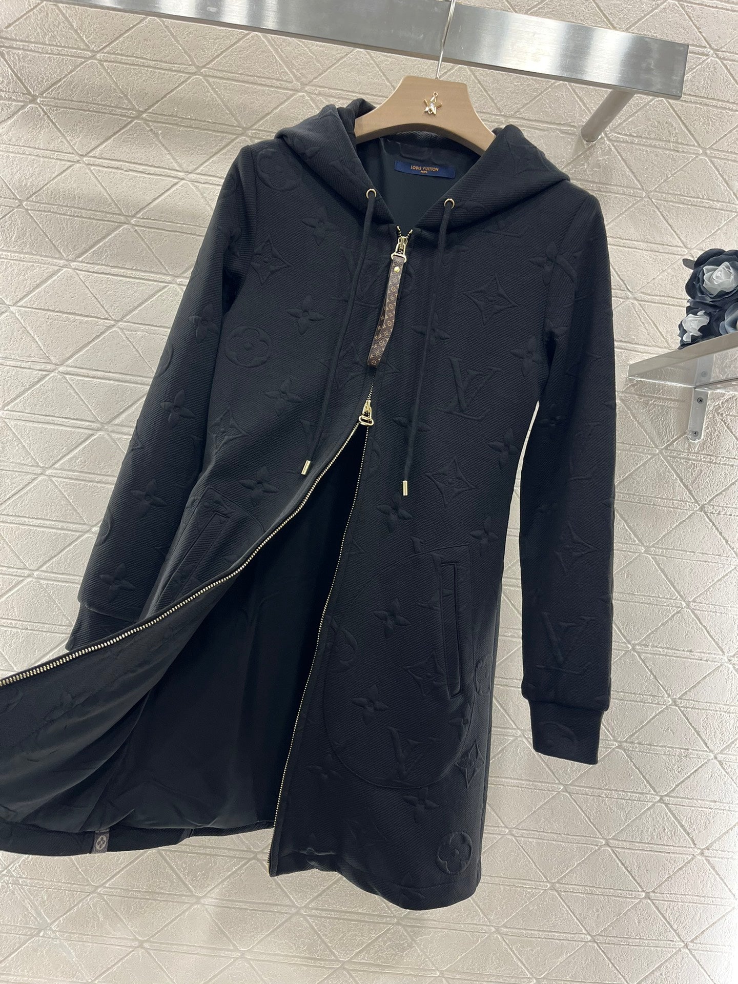 Embossed lettering hooded long sweatshirt dress