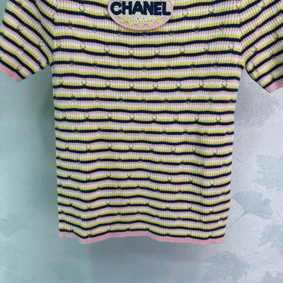 Colorful striped knitted T-shirt