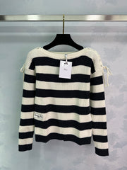 Bateau collar striped rope long-sleeved sweater