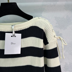 Bateau collar striped rope long-sleeved sweater