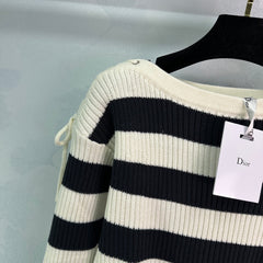 Bateau collar striped rope long-sleeved sweater