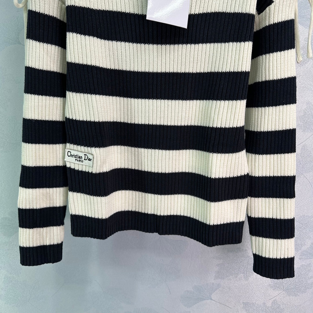 Bateau collar striped rope long-sleeved sweater