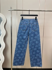 Dyed hand-painted camellia jeans