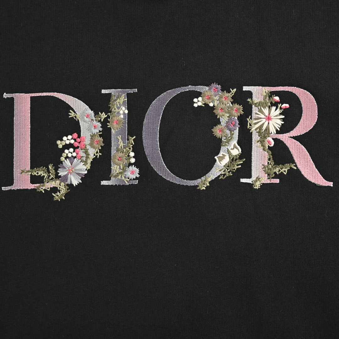 gradient floral letter embroidered hooded sweatshirt