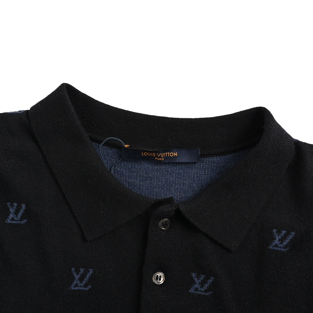 Allover Jacquard Wool Polo Sweater