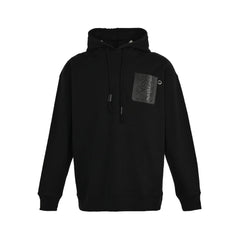 Hooded sweatshirt with embossed leather patch on chest