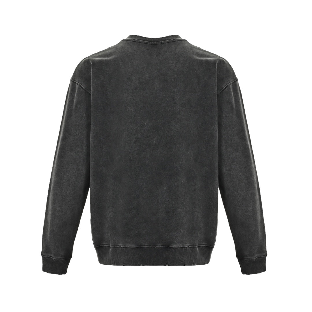 Washed foam printed crew neck sweatshirt