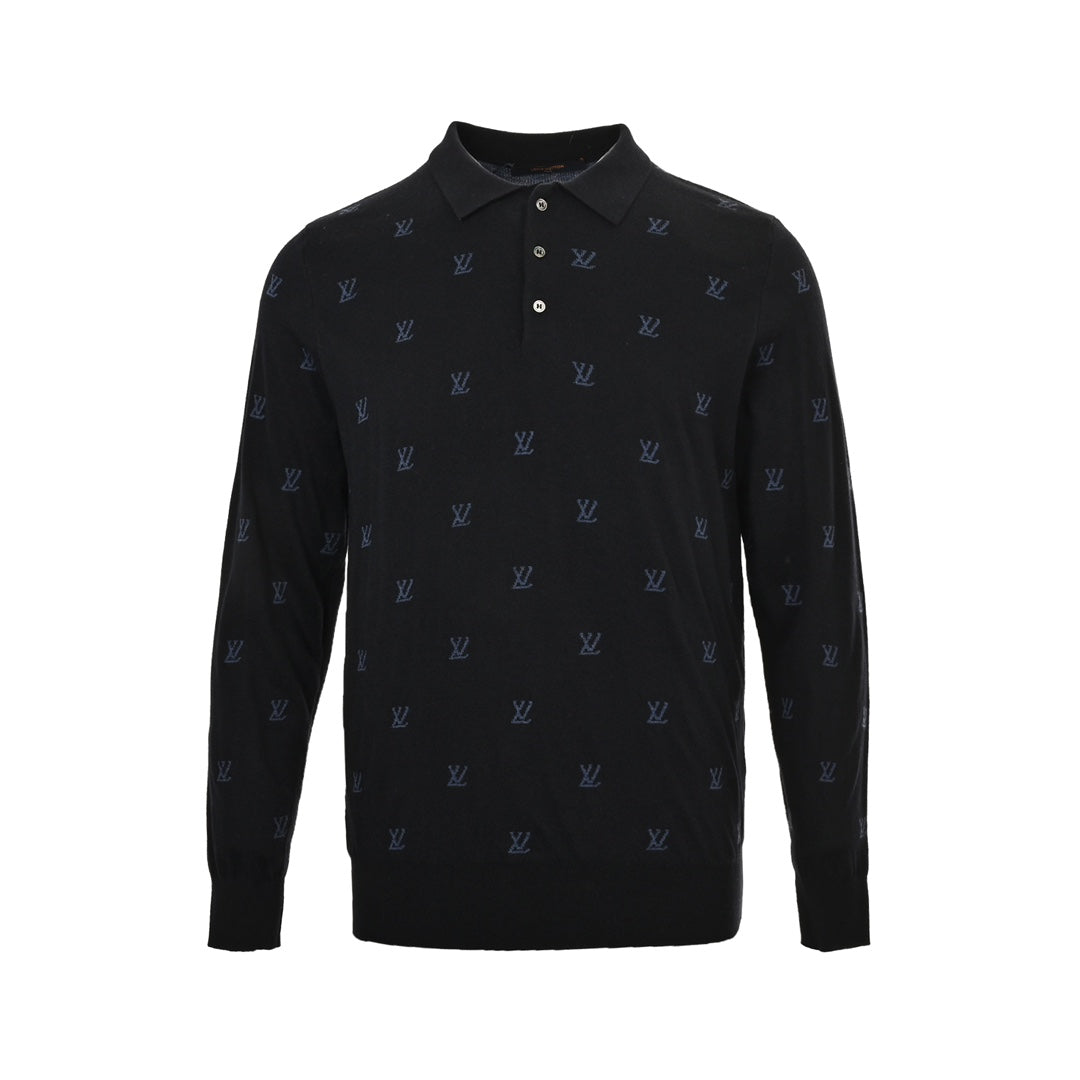 Allover Jacquard Wool Polo Sweater