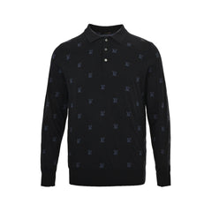 Allover Jacquard Wool Polo Sweater