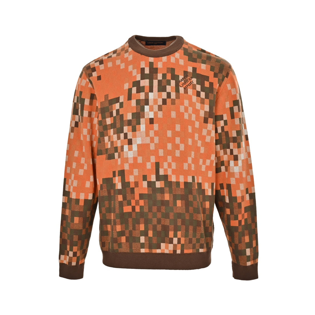 Jacquard Camouflage Mosaic Studded Letter Sweater