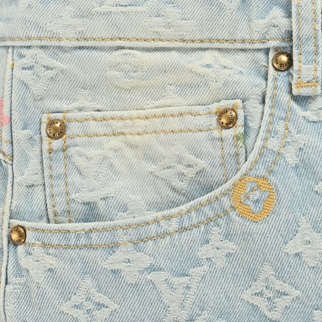 Aged Jacquard Embroidered Jeans