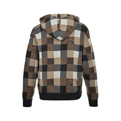 Checkerboard jacquard knit hooded sweatshirt