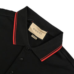 Embroidered black and red striped short sleeves