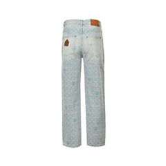 Aged Jacquard Embroidered Jeans