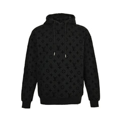 All-over presbyopia flocked print hooded sweatshirt