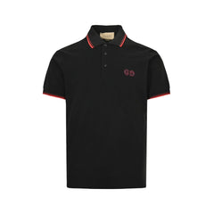 Embroidered black and red striped short sleeves