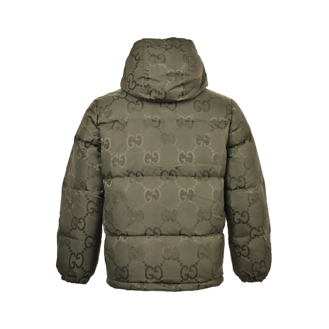 Dark pattern Double G jacquard canvas hooded down jacket