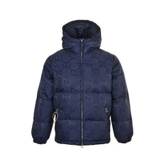 Dark pattern Double G jacquard canvas hooded down jacket