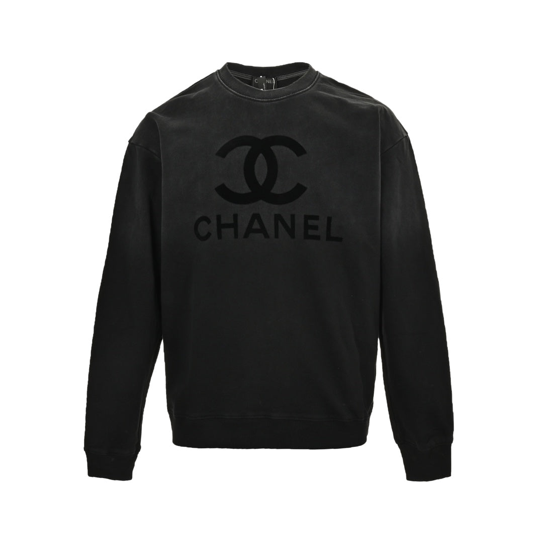 Gradient washed flocked logo crew neck sweatshirt