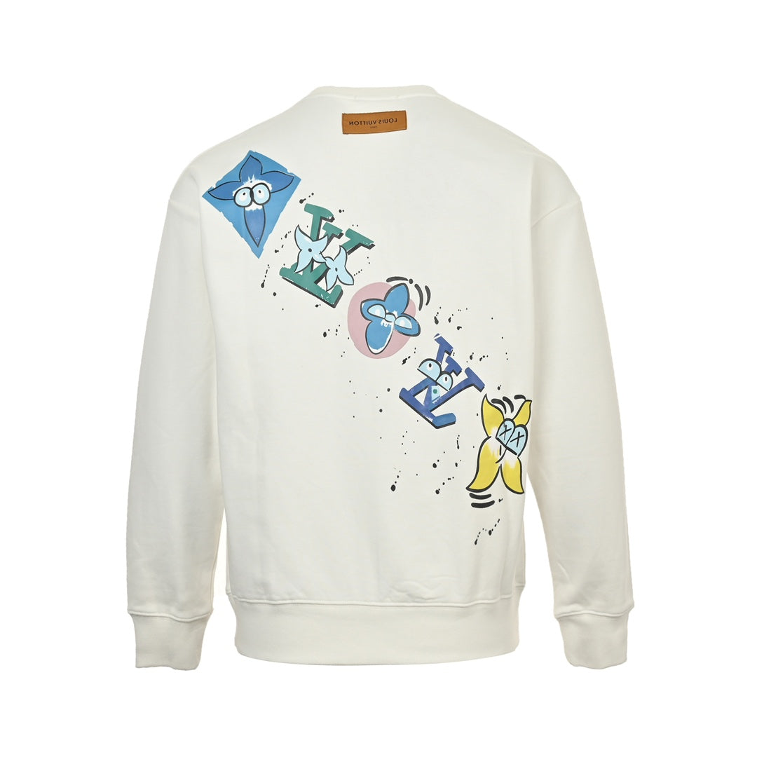 Colorful presbyopic letter graffiti print crew neck sweatshirt