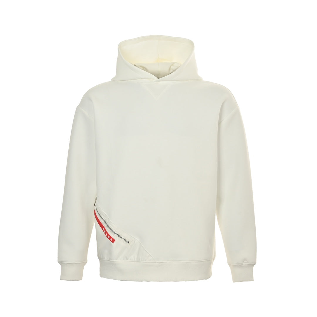 Red stripe zipper pocket hooded sweatshirt