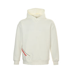 Red stripe zipper pocket hooded sweatshirt