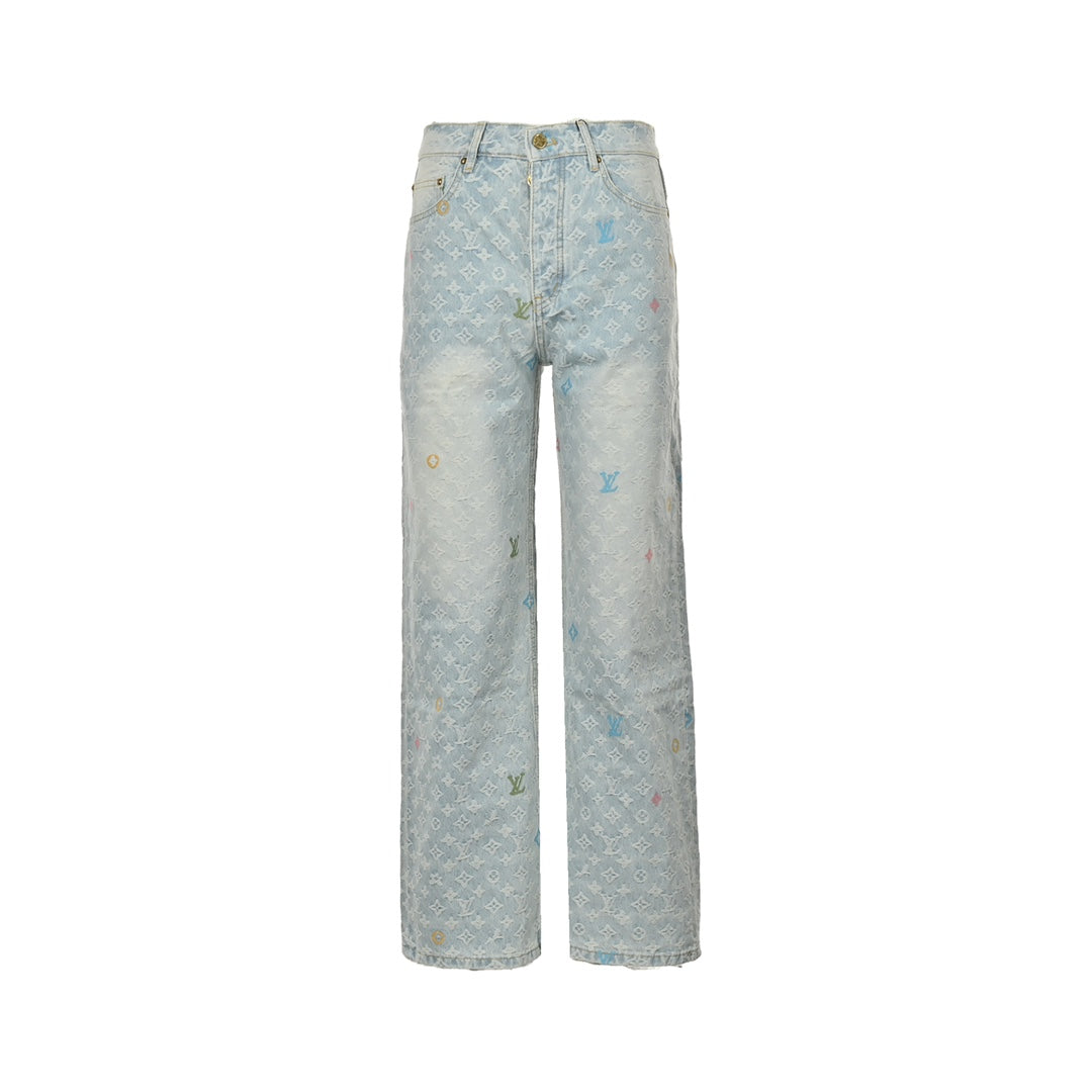 Aged Jacquard Embroidered Jeans