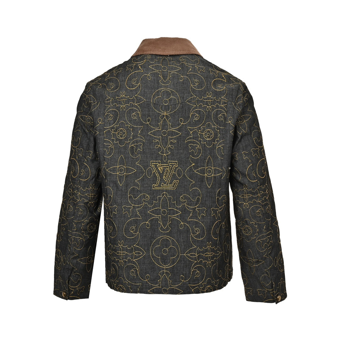 Gold thread embroidered presbyopic suit denim jacket