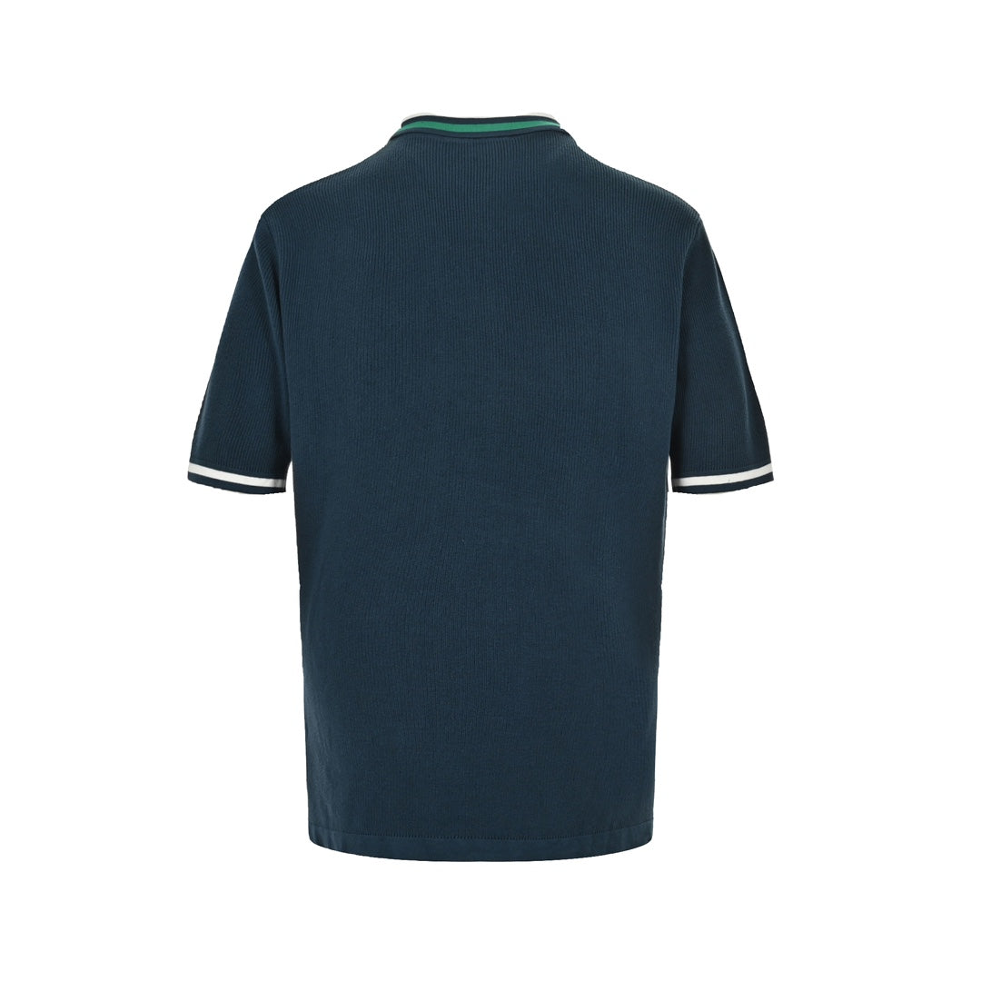 Pocket Embroidered Knitted Polo Short Sleeve