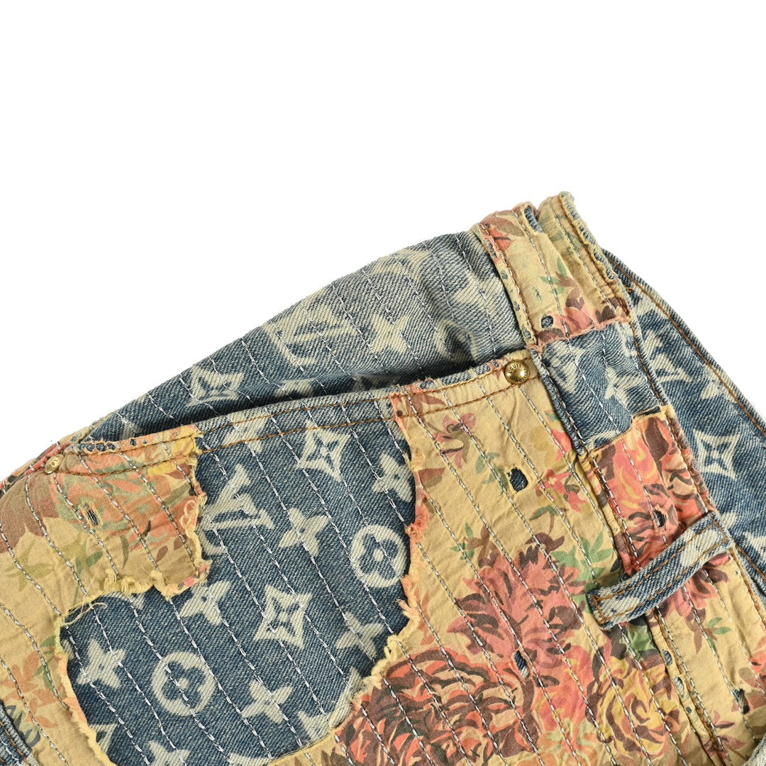 Vintage Patchwork Rose Floral Jeans