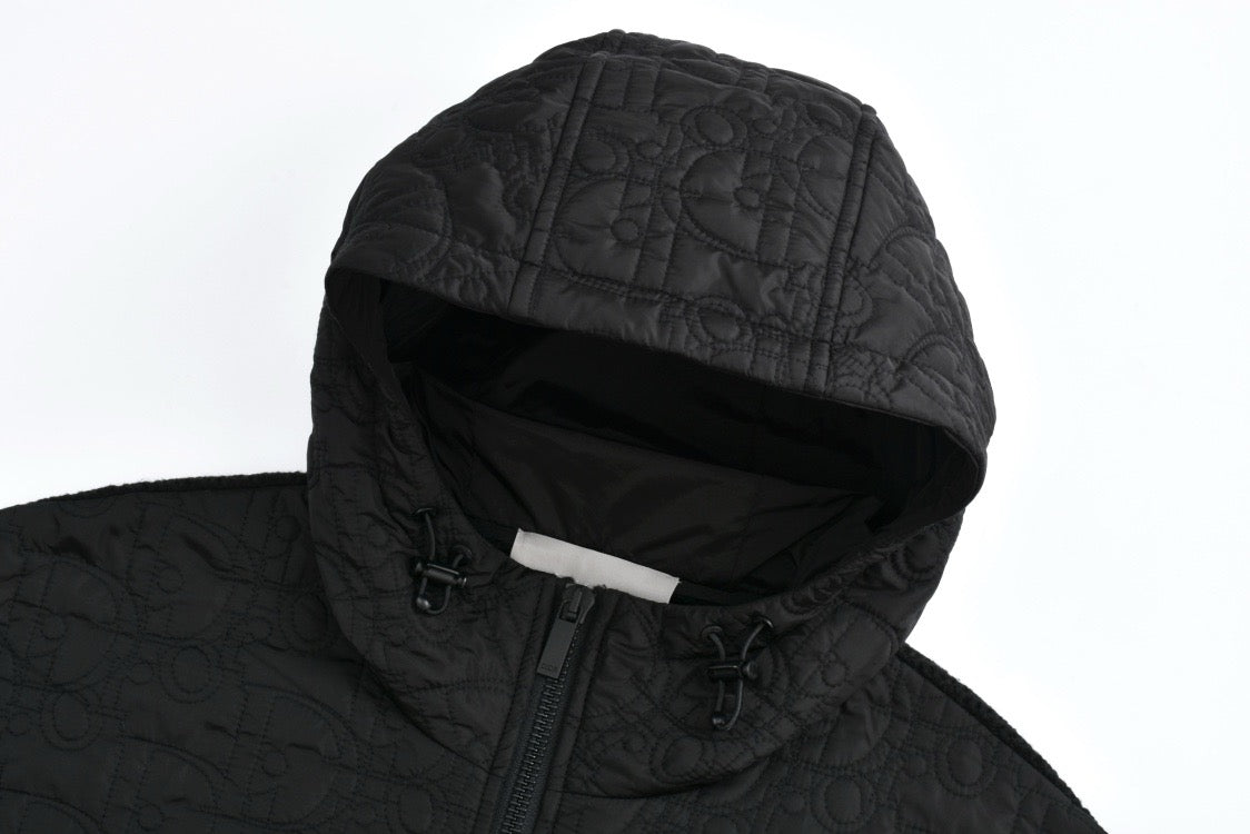 Quilted monogram knitted patchwork hooded padded jacket