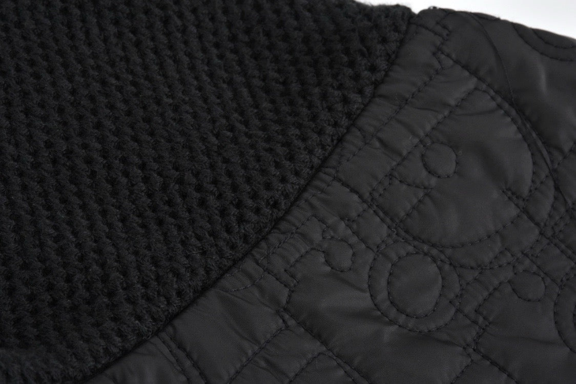 Quilted monogram knitted patchwork hooded padded jacket