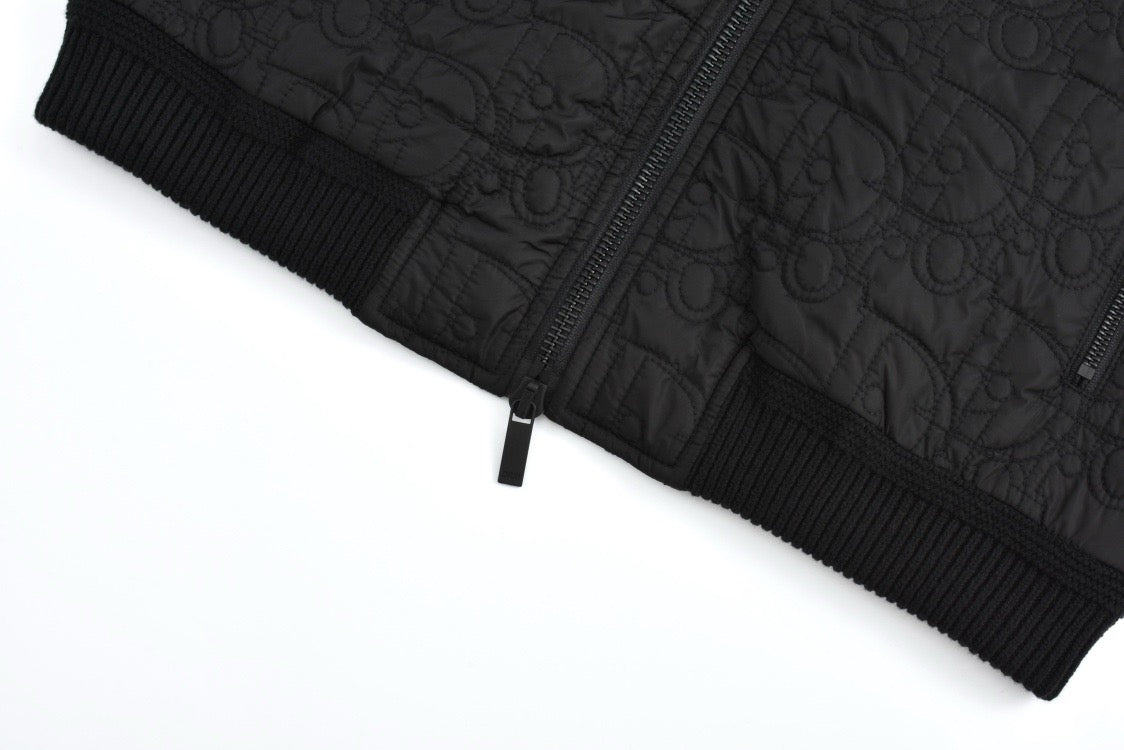 Quilted monogram knitted patchwork hooded padded jacket