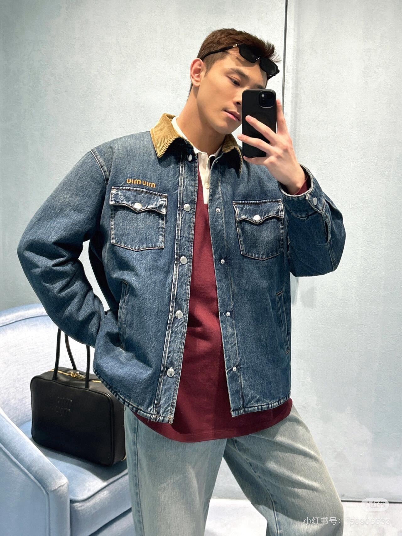 Corduroy lapel denim jacket