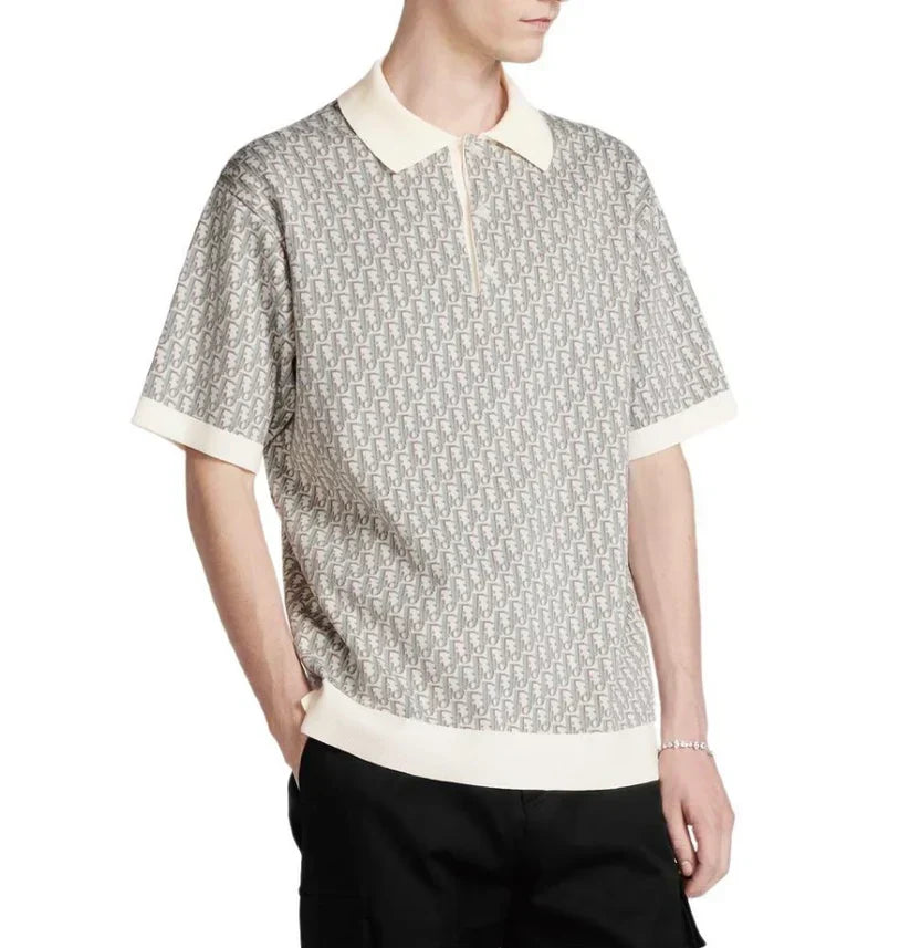 Presbyopia all over printed knitted Polo short sleeves