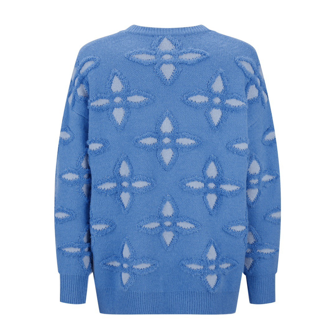 Jacquard four-leaf clover logo crew neck sweater